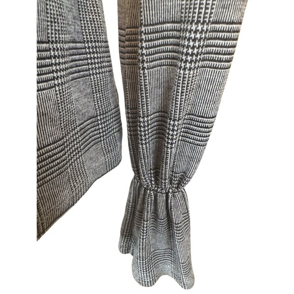 2/$30 Zara Trafaluc Small Gray Plaid Dainty Blouse Ruffled Cuffs High Neck - Picture 7 of 13
